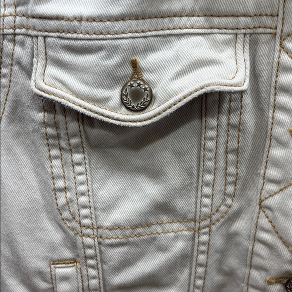 Free People Off-White Petite Classic Preppy Button Down Jean Jacket Size Small - Picture 3 of 6